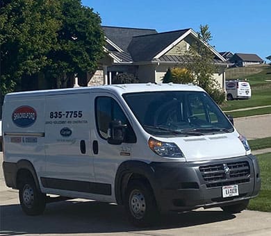 Shackelford service van parked in a customer driveway