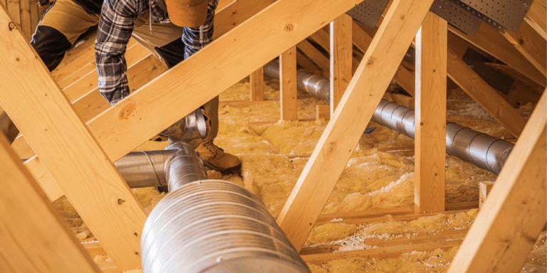 A man installing a new HVAC system in a new home.