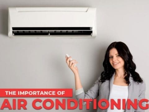 Women showing her air conditioner