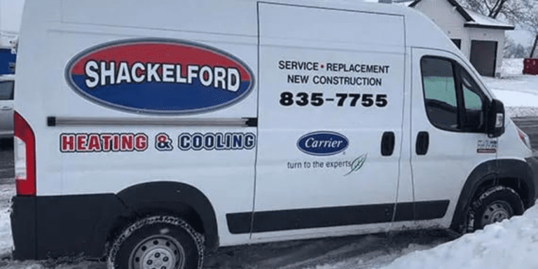 A Shackelford truck at a home to do an inspection.